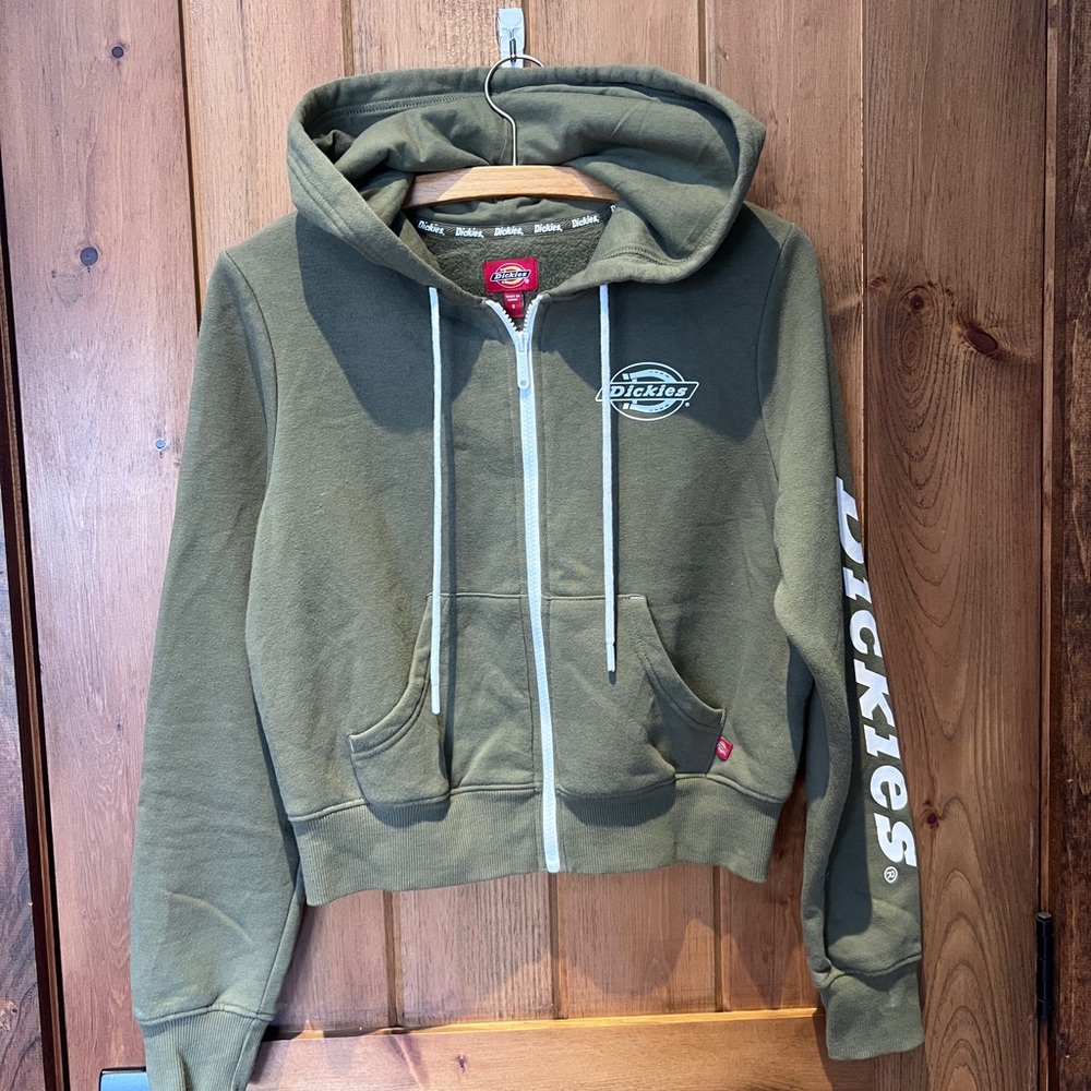 Dickies Olive Green Cropped Zip-Up Hoodie
